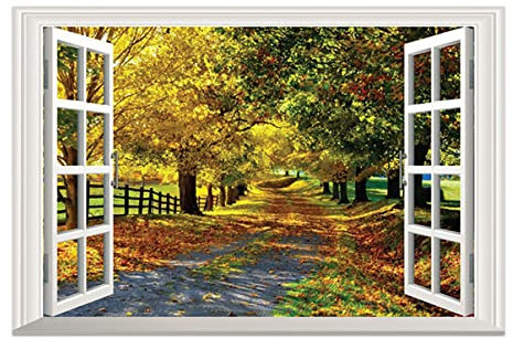 AUTSUPPL Pegatina Para Ventana Paisaje 3d Adhesiva De Pvc Resistente Al Desgaste, Decorativa y Fácil De Aplicar Para Sala De Estar y Dormitorio, Tamaño 40x60 Cm, Uso Prolongado