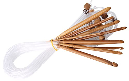Tunesische Häkelhaken mit Kabel, 12 Prozent Langer Häkelhaken Holzhäkchen Haken Set Carbonized Bambus Afghan Teppich Teppich Teppich -Stricknadeln