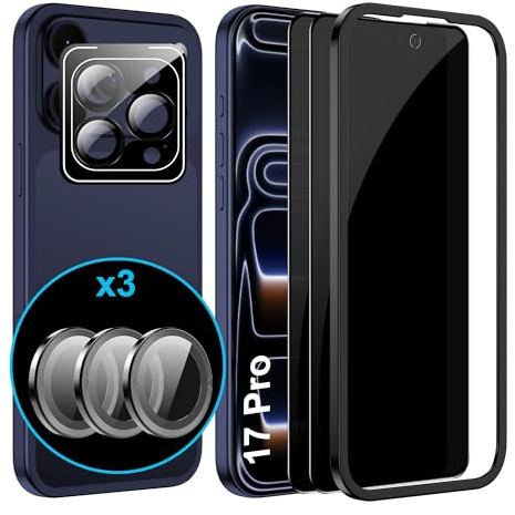 FDHYFGDY 2 Stück Sichtschutz für iPhone 17 Pro für Panzerglas mit 1x Kameraschutz, Anti-Spy Gehärtete Glas Schutzfolie - Einfaches Installationswerkzeug enthalten-Verbesserter 28-Grad-schutzwinkel