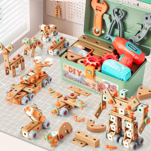 VEAIS Kids Tool Set with Drill,148Pcs Tool Set with Toolbox,STEM Montessori Toys for 3 4 5 Year Old,Pretend Play Kid Toy,Educational Construction Toy for 3-5 Year Old Boy Girl,Birthday Gift for Kids