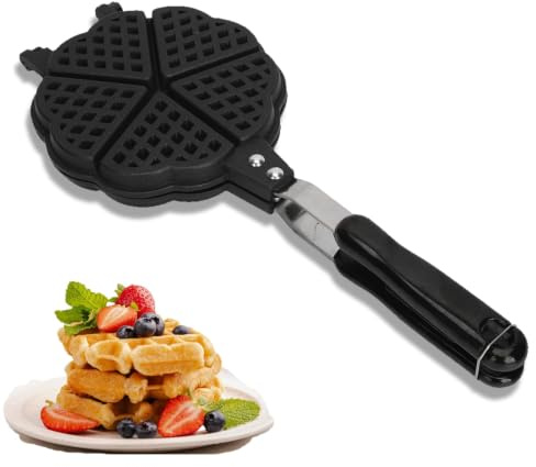 Waffelhersteller Pan, 15x37cm/5,9x14,6 Zoll Nicht Stick Kocher Waffelhersteller kleiner Waffelmaker mit langem Griff Aluminiumlegier Doppelsided Frittierpfanne für Sandwich Toaster Familienfeiern