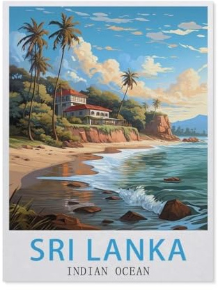 Jigsaw Puzzle 1000 Pieces for Adults，Sri Lanka Vintage Travel Poster,Indian Ocean，Large Puzzle Game Artwork for Adults Teens 26x38cm-BF98