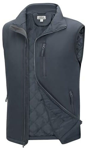 Outdoor Ventures Softshellväst för män, fodrad med buffert, vattenavvisande, vindtät väst, gilet, ventilerande ärmlös jacka för cykling, löpning, vandring