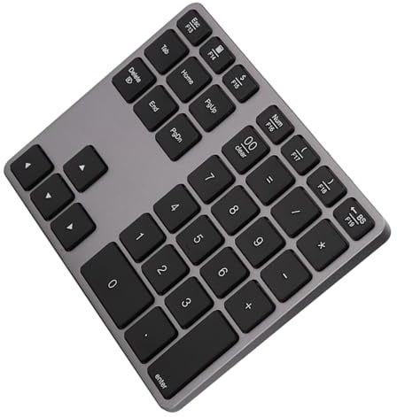 Asixxsix 35-Tasten-Ziffernblock aus Aluminiumlegierung, Wiederaufladbare, Kabellose, Ultradünne Tastatur, Kompatibel mit 5.0 für/Mac-Benutzer (Eisengrau)