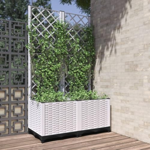 INLIFE Jardinière avec Treillis Blanc 80x40x136 cm PP