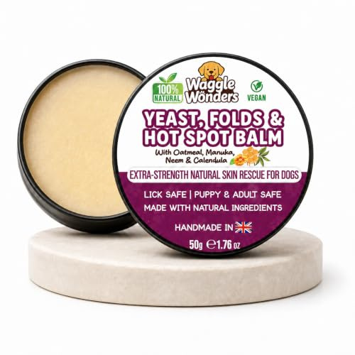 Waggle Wonders - Yeast, Folds & Hot Spot Balm For Dogs. Natural Skin Relief Balm For Dog Skin Folds, Wrinkles, Hotspots & Itchy Skin, Vegan, Puppy Safe, Lick Safe - Handmade In UK (50g)