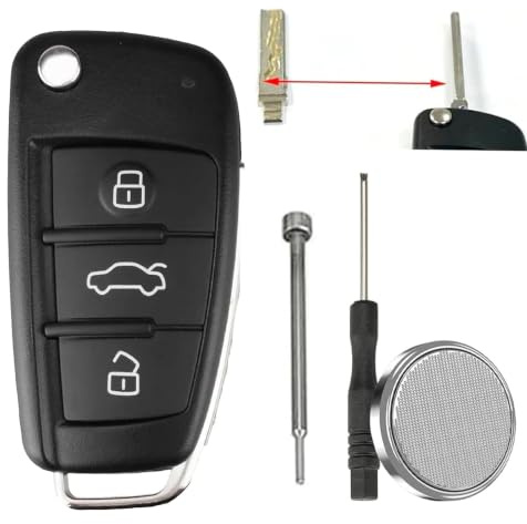 For Audi A3 A4 A6 Q3 Q7 S3 TT Key Fob Case Cover Pin Removal Tool | with Battery CR2032 3 Buttons For Audi A6L A8 S4 S6 Quattro Key Fob Shell Replacement