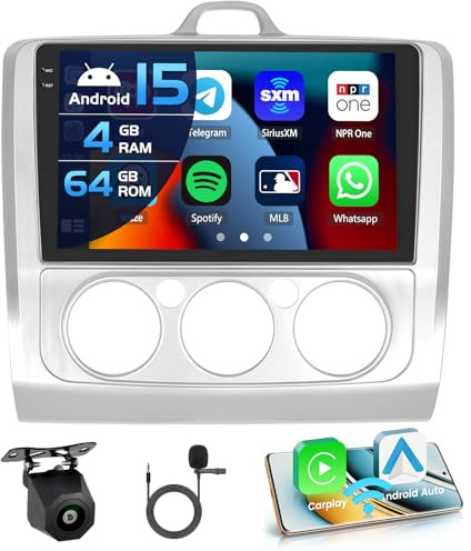 Inefala Android 15 4+64G Autoradio für Ford Focus 2004-2011 9 Display | für MK3 MK2, Wireless Carplay, Android Auto, In-Cell Display, Mirror Link, FM RDS, GPS, WiFi, SWC, Mikrofon
