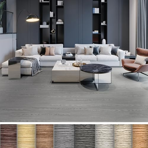 Yznahre Vinylboden Selbstklebend PVC Bodenbelag 36 stück-5m²,Grau | Wasserbeständig, schimmelresistent schalldämmendes PVC-Vinyl, 3D-Holzmaserung, UV-Beschichtung, zuschneidbar DIY.