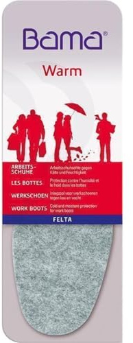 Bama Warm Felta, Einlegesohle aus Filz für warme Füße, Arbeitsschuhsohle gegen Kälte und Feuchtigkeit, Grau, Größe: 36