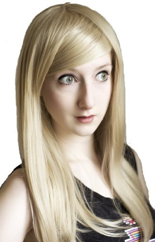 Prettyland Damen C025 lange Perücke 60cm voluminös Party Glatt Mittellang hell-Bold Sand Blond Wig