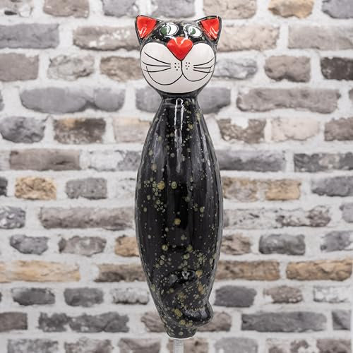 Gartenstecker-Gartendekoartion-Keramik-Katze von Tangoo schwarz Effekten in gold