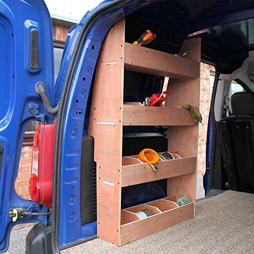 Van Racking SWB Shelving Storage Unit Rack 67.5cm x 116cm x 28.5cm 12mm Thick Plywood 4 Shelves 16 Compartments Customisable Tool Organiser Driver & Passenger Side RHD LHD FREE Fixings
