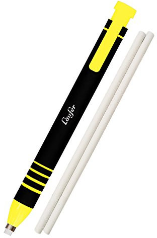 Läufer 69542 Radierstift gelb, inkl. 2 Ersatzradierer, nachfüllbarer Radiergummi, sehr präzise, Blisterkarte enthält 1 Radierstift und 2 Ersatzradierer
