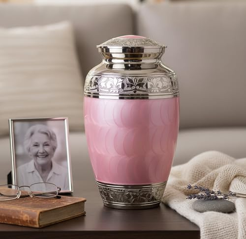 eSplanade Brass Cremation urn Memorial Container Jar Pot | Metal urns | Burial urn | Brass urn (Pink)