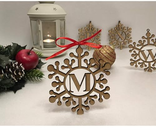 Personalised Wooden Snowflake Ornament - Laser Cut Monogram or Initials - Custom Xmas Tree Decoration, Handmade Holiday Gift, Winter Home Decor
