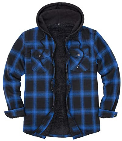 ZENTHACE Herrenjacke mit Sherpa-Futter, Durchgehender Reißverschluss, kariert blau/schwarz L