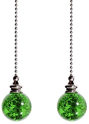 Crystal Ice Crack Ball Blind Cord Chandelier Handle Pull Chain Extension with Connector for Ceiling Light Fan Chain with Green Color(Pack of 2)