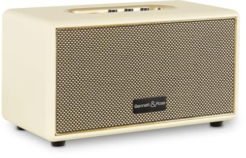 Bennett & Ross BB-860CW Blackmore - Retro Bluetooth Lautsprecher in Lederoptik - 60W Stereo Speaker mit Bass - USB-Anschluss - kabelgebundene Vintage Box - 3,5mm Klinke Aux-Anschluss - Creme Weiß