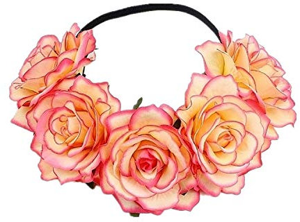 Rosen Stirnband Hippie Gothic Festival Kopfschmuck Haarkranz Haarband Blumenkrone, Farbe:Beige/Pink