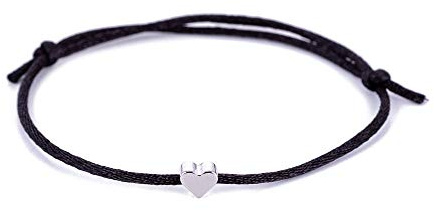 Woven Bracelet,Black Cotton Rope Silvery Heart Braided Adjustable Charm Bracelets Simple Friendship Gift for Boy Girl Couples Men Women Unisex