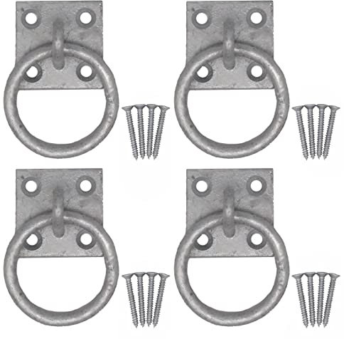 EAI Tie Ring on Plate for Equestrian Horse Stables or Anchor Points | Heavy Duty 50mm Hot Dipped Galvanised Tie Ring | Pack of 4