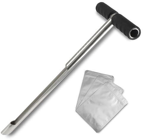 Sonda de muestreo de suelo Sleekspace con bolsitas para las muestras de suelo. Barrena para muestras de suelo de (20). Patente en trámite. Muestreador para test de suelo con estratos definidos.