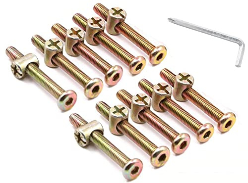 10 PCS M6*50mm Furniture Bolt Nut Set Zinc Plated Hex Socket Screw With L Type Wrench for Furniture Cots Beds Crib and Chairs (M6*50mm)