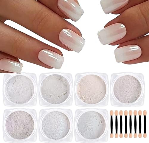Chameleon Chrome Nail Powder, 7 Boxes Aurora Mirror Effect Shell Powder,Solid Magic Mirror Pearl Pigment Manicure Glitter Dust for DIY Nail Art Design Decoration (Nail Powder E)