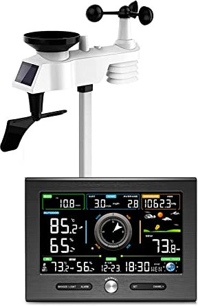 HKMA Station météo Domestique avec pluviomètre, Vitesse du Vent, baromètre, Phase de la Lune, thermomètre intérieur et extérieur, WiFi