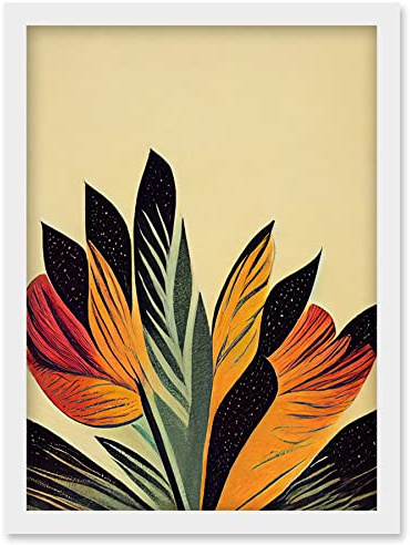 Wee Blue Coo Abstract Retro Art Nouveau Flowers in Bloom Black Gold Artwork Framed Wall Art Print A4