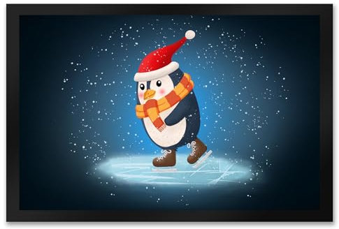 speecheese Pinguin mit Weihnachtsmütze und Schlittschuhen Fußmatte XXL in 50x75 cm Fußabtreter für Weihnachtszeit Advent lustige Weihnachtsdekoration Deko für Hauseingang Winter lustiges