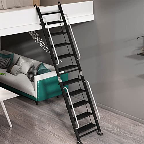 Aluminium-Teleskop-Auszugsleiter, Schwarze Dachboden-Klapptreppe Für Dachboden Einziehbare Dachbodenleiter Mit Armlehnen Klappleitern Für Zuhause 330LB,2.3 to 2.6m