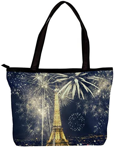 TBOUOBT Handtaschen für Damen Mode Tragetaschen Umhängetasche Satchel Taschen,Eiffelturm Paris Nachtfeuerwerk