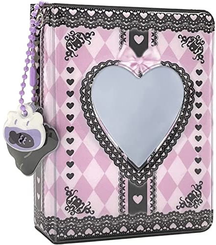 runrayay 3 Zoll Schwarze und rosa Mini-Album, Spitze-Herz-Karte-Arbeitsmappe Kpop Foto-Karte mit Hängematte 40 Taschen