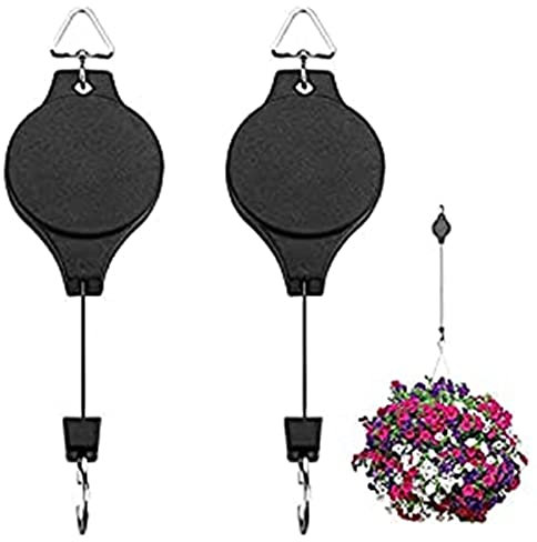 Ailovone Pflanzenrollen Haken Einziehbarer Blumentopfhaken Pflanzen Aufhängung Verstellbarer Pull Down Aufhänger Haken Blumenampel Halte für Gartenkörbe, Töpfe und Vögel, Futterspender (2PCS)