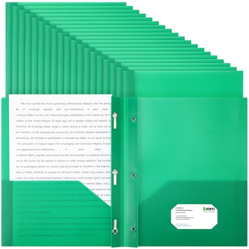Patelai Ordner für den Schulanfang, 2 Fächer, mit Zinken, Kunststoff, Briefgröße, mit extra Tasche, 3 Zinken, strapazierfähig, Großpackung (grün, klassisch), 48 Stück