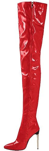 OTMYIGO Stivali alti alla coscia da donna alla moda in PU artificiale sopra il ginocchio stivali da ballo da donna scarpe al ginocchio stivali da donna con cerniera laterale taglie forti, rosso, 44