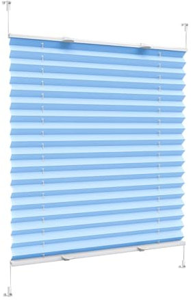 Plissee ohne Bohren, 100 x 150 cm Sicht- und Sonnenschutz, Blickdicht Sonnenschutz Jalousie ohne Bohren zum Kleben, für Fenster & Tür ohne Bohren, Himmelblau
