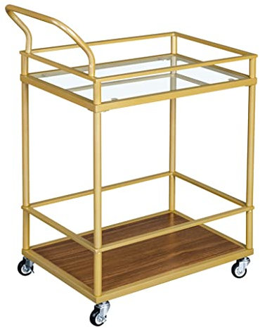 FLYIFE Serving Cart Metal Frame Rolling - 2-Tier Serving Bar Trolley, Rotating Wheels, Built-In Handle, and Glass Shelves/D/1Pcs