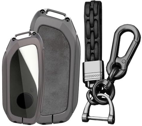 KUNIO Schlüsselhülle Passt für BMW X7 X1 U11 iX ix1 Tourer U06 X6 XM 7er G07 I7 2023 Schlüsseletui Metall Leder Schlüsselcover Schutzhülle Schlüsselcase Schlüsselanhänger B Grau