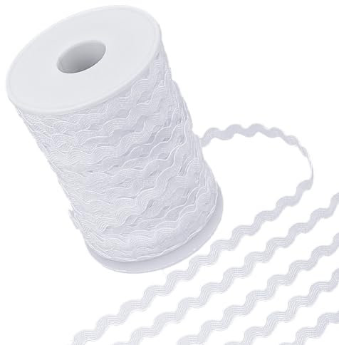 GORGECRAFT 50m Wellenförmiger Fransenbesatz 5mm Breit Rick Rack Zig Zag RIC Rac Trim Gebogener Gewebter Geflochtener Stoff Gurtband Rand Spitzenband Zum Nähen Zuhause Party Kleid Dekoration Weiß