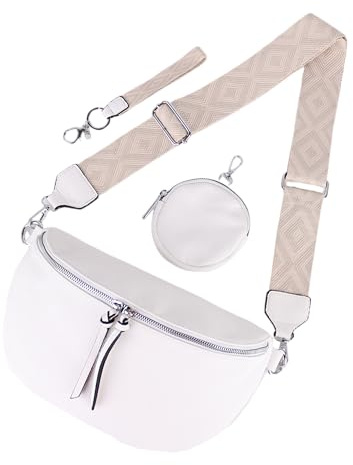 MIRROSI® Bauchtasche Damen, Veganleder 30x19x10cm, Umhängetasche, Brusttasche, Crossbody bag, Kunstleder leder, verstellbare Schulterriemen Bohemian Style