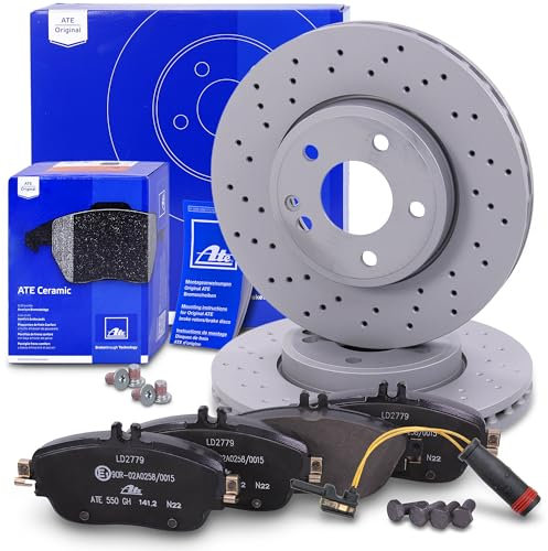 ATE Bremsenset Vorderachse inkl. Bremsscheiben vorne Ø 295 mm belüftet gelocht und Ceramic Bremsbeläge vorne + Verschleißkontakt Kompatibel mit MERCEDES A-Klasse, B-Klasse, CLA, GLA-Klasse