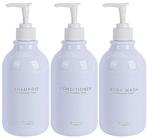 GOYISEE Douche Mur 3 Chambre shampooing et revitalisant Distributeur, Bouteille Rechargeable de shampooing et revitalisant avec étiquette imperméable à l'eau (3 Bottles-White)