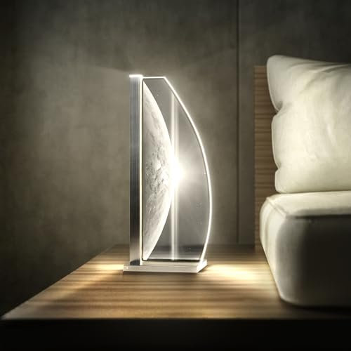 Luverre Tischlampe | LED-Leuchte | Glas-Leuchte mit Gravur für Nachttisch, Kommode, Wohnzimmer | Weltraum, Raumfahrt, Erde (Sunrise Planet Earth, Segel | silber)