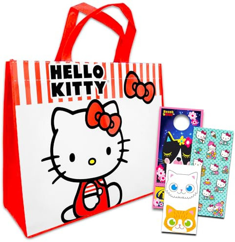 Hello Kitty Set di borse tote, confezione di sacchetti riutilizzabili per la spesa di Halloween dolcetto o scherzetto, adesivi, altro ancora | Hello Kitty Goodie Bag Set per bambini