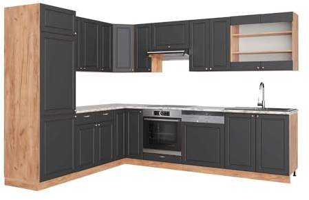 Vicco Eckküche Fame-Line, Anthrazit-Gold Landhaus/Eiche, 287 x 227 cm