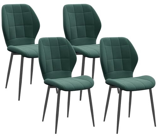 HOMCOM Dining Chairs Set of 4, Modern Style Flannel Upholstered Kitchen Chairs with Backs and Steel Legs, for Living Room, Dining Room, Bedroom, Dark Green