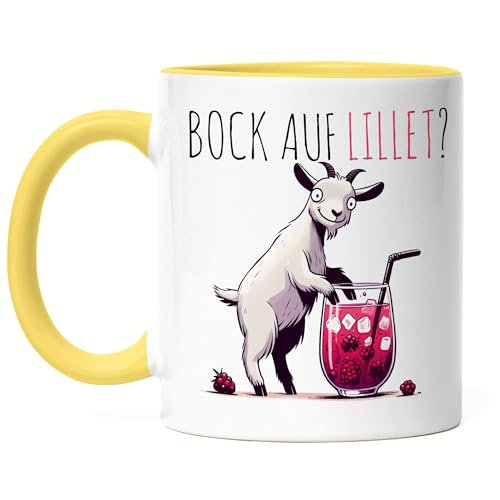 Hey!Print Bock auf Lillet Glas Lillet Ziegenbock Tasse Gelb - Lustiges Büro Geschenk